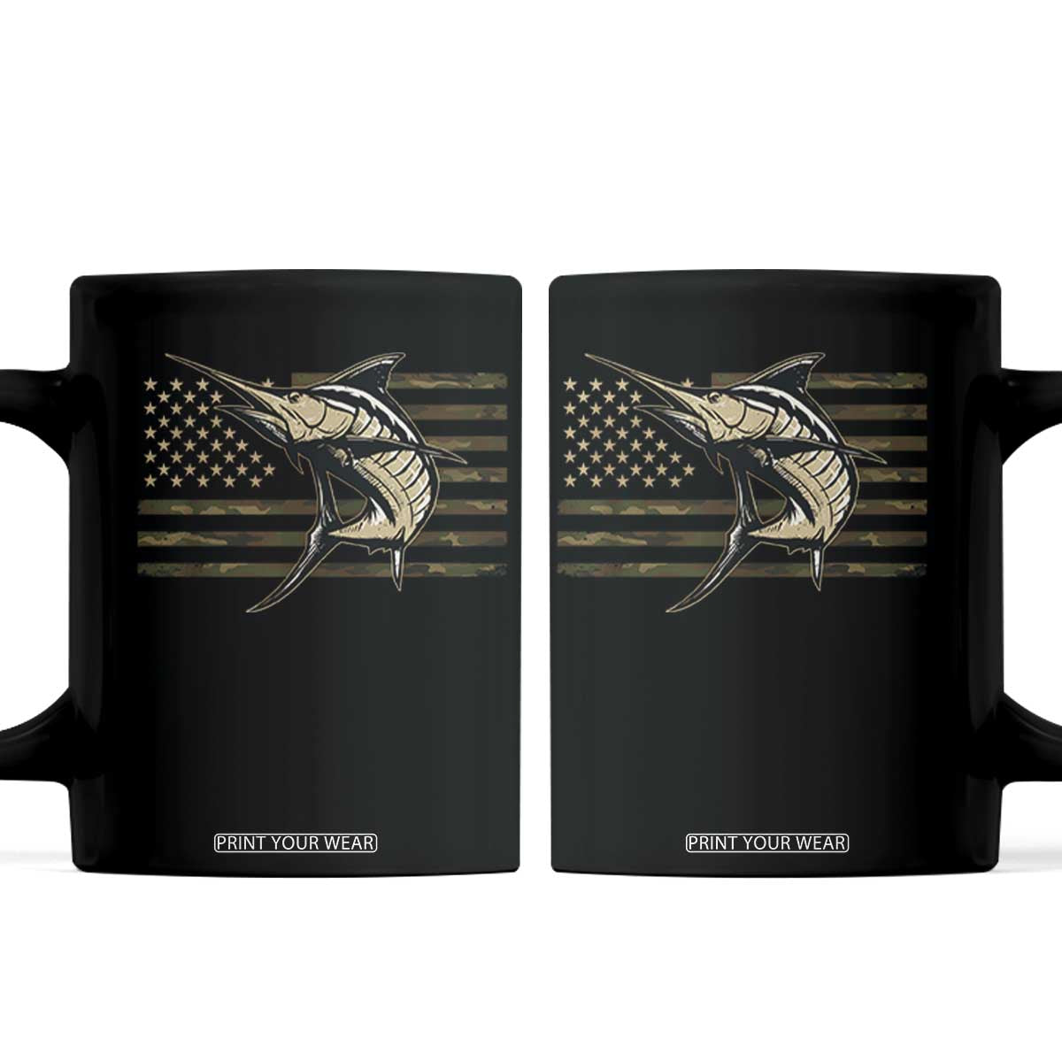 Fishing Camouflage US Flag Coffee Mug Swordfish Fish Fisherman Camo TS10 Black Print Your Wear