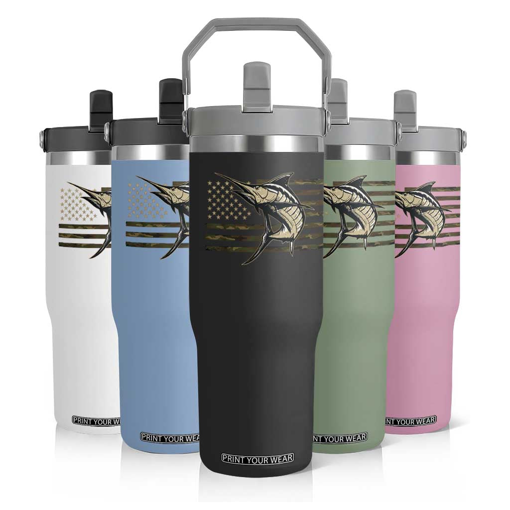 Fishing Camouflage US Flag Flip Straw Tumbler Swordfish Fish Fisherman Camo TS10 Print Your Wear