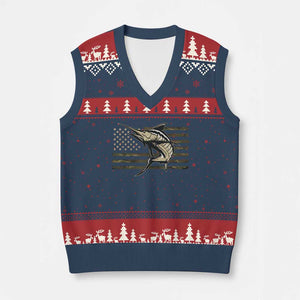 Fishing Camouflage US Flag V-Neck Knit Sweater Vest Swordfish Fish Fisherman Camo TS10 Navy Red Print Your Wear
