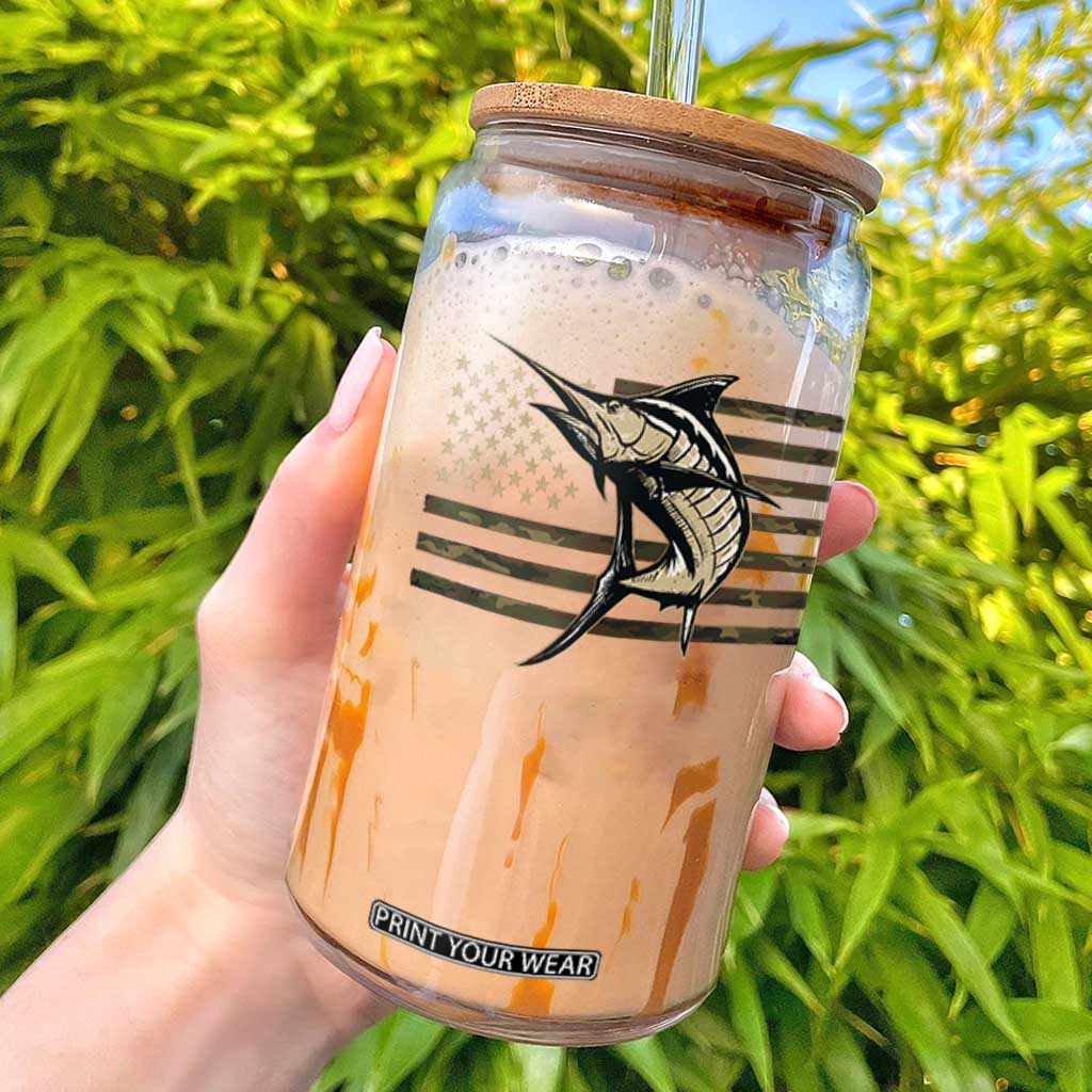 Fishing Camouflage US Flag Glass Can Swordfish Fish Fisherman Camo TS10 Black Print Your Wear