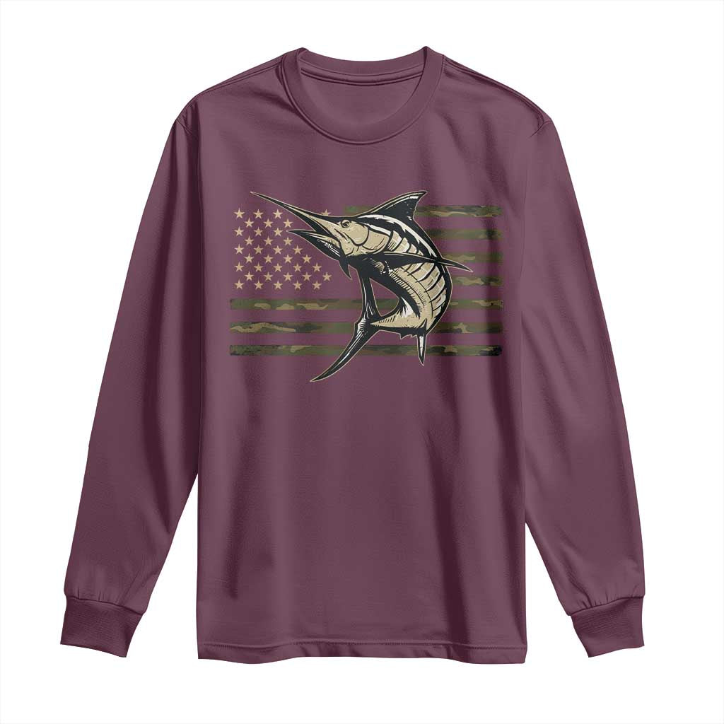 Fishing Camouflage US Flag Long Sleeve Shirt Swordfish Fish Fisherman Camo TS10 Maroon Print Your Wear