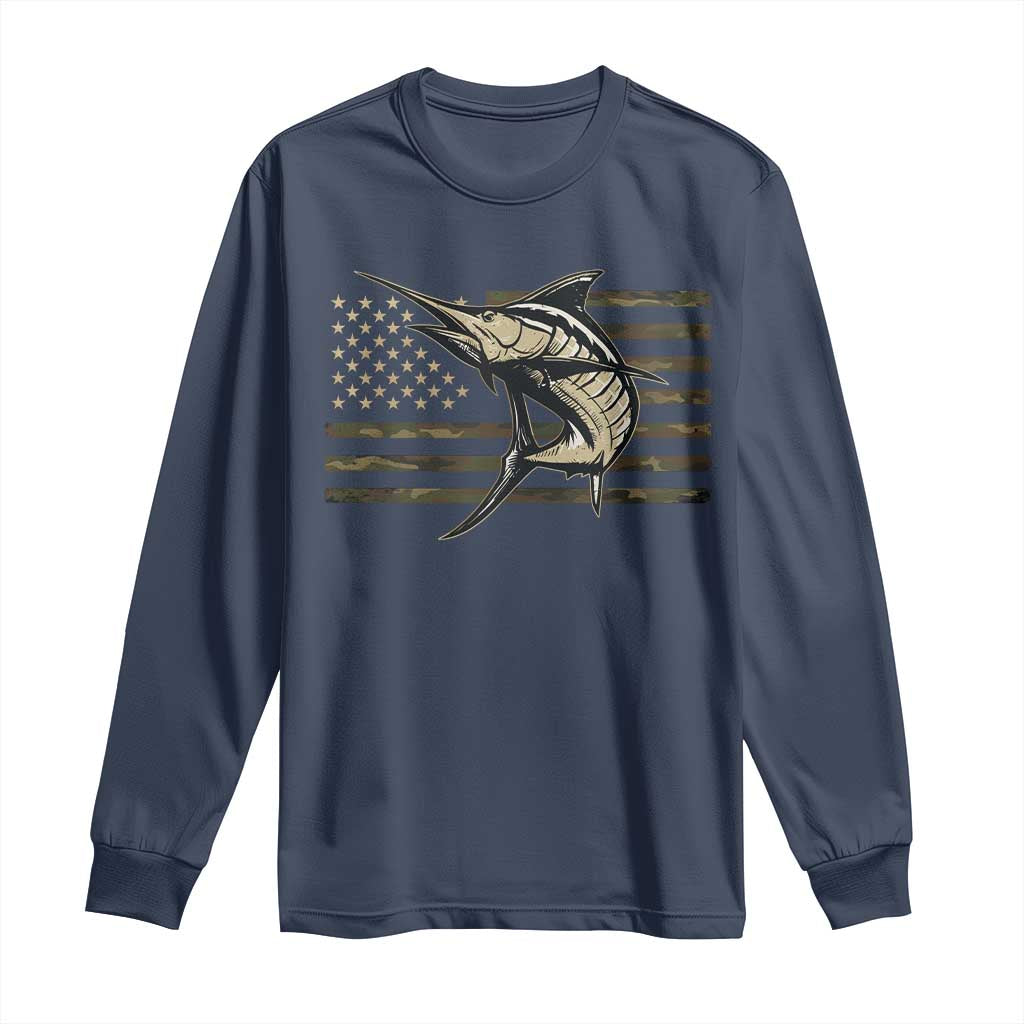 Fishing Camouflage US Flag Long Sleeve Shirt Swordfish Fish Fisherman Camo TS10 Navy Print Your Wear