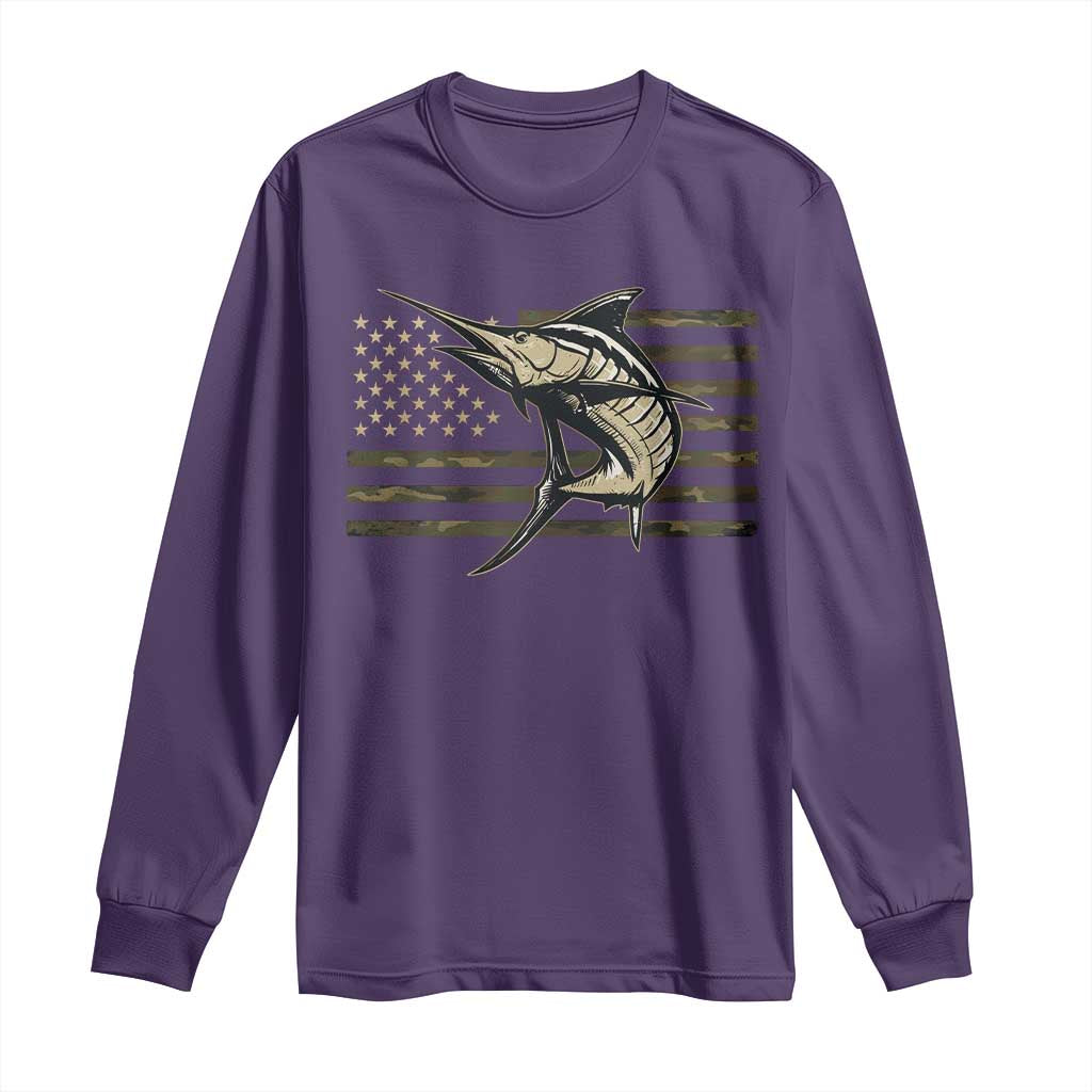 Fishing Camouflage US Flag Long Sleeve Shirt Swordfish Fish Fisherman Camo TS10 Purple Print Your Wear