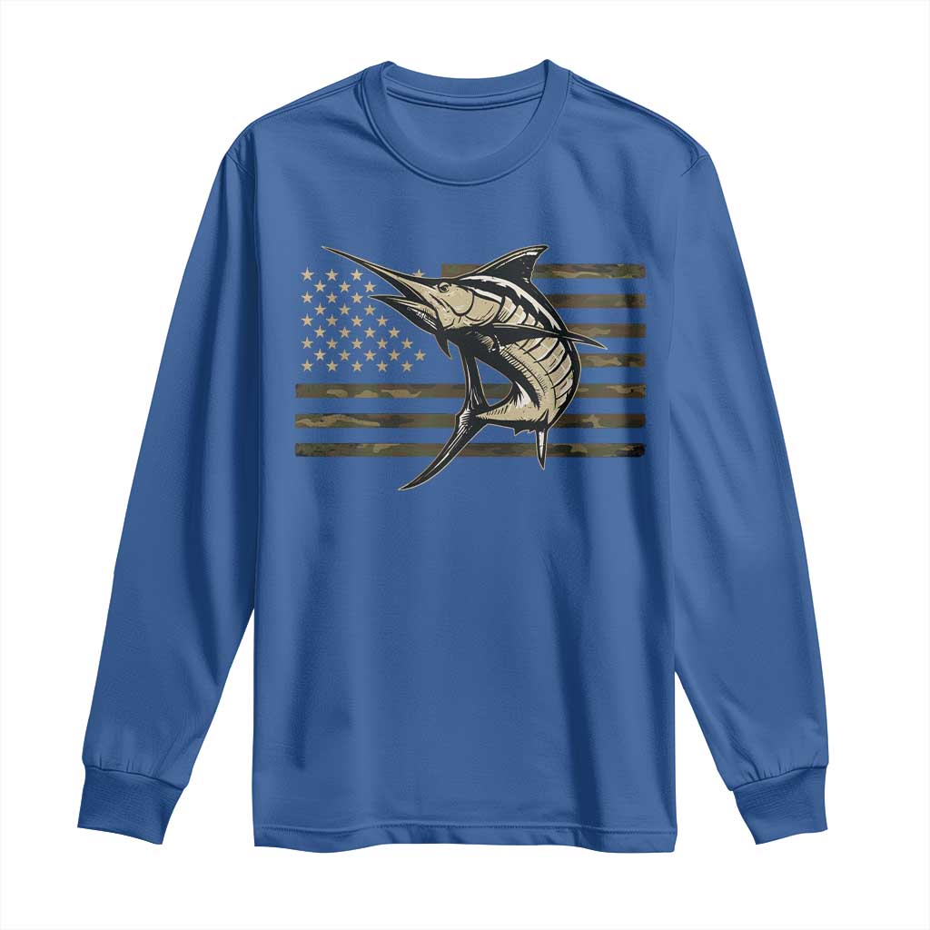 Fishing Camouflage US Flag Long Sleeve Shirt Swordfish Fish Fisherman Camo TS10 Royal Blue Print Your Wear