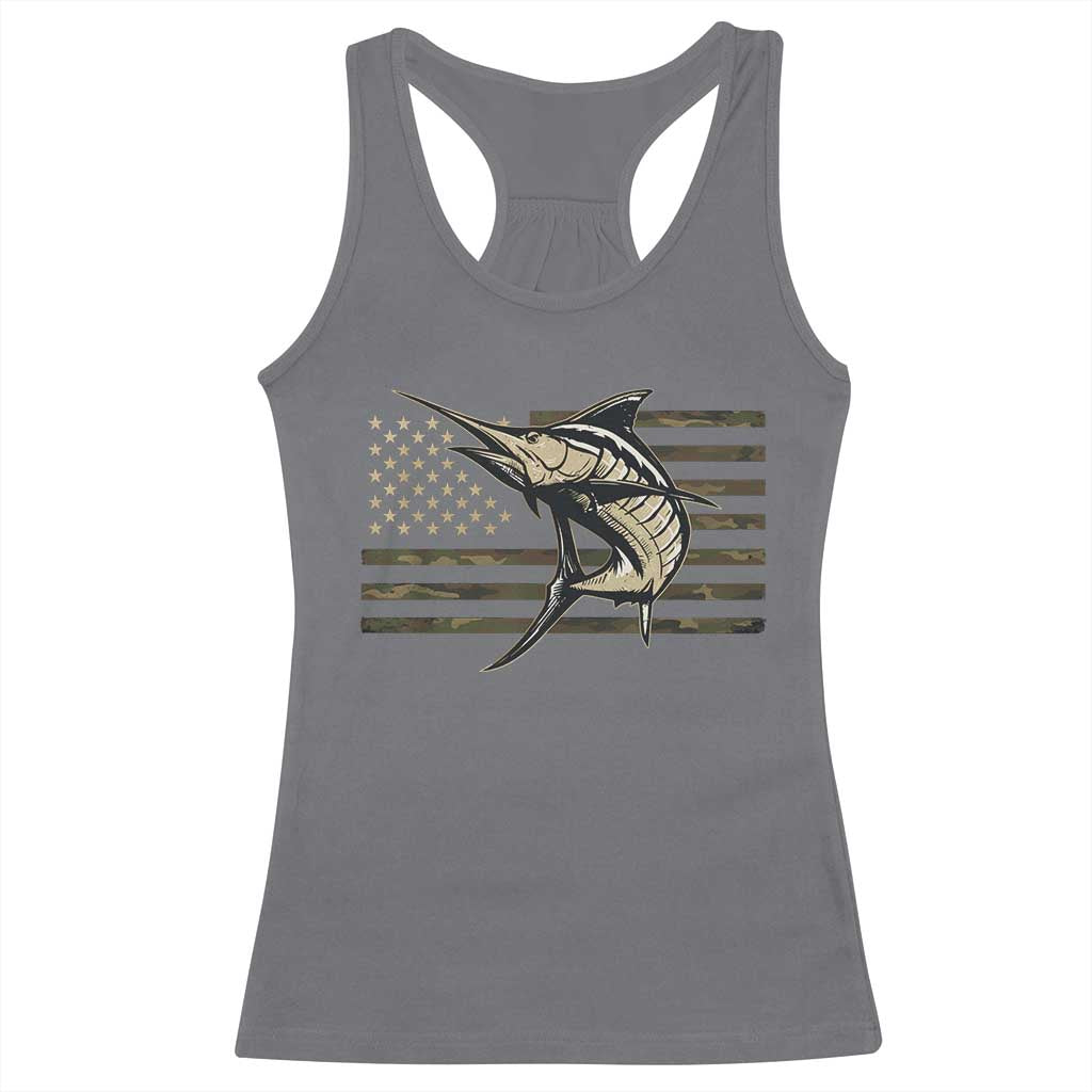 Fishing Camouflage US Flag Racerback Tank Top Swordfish Fish Fisherman Camo TS10 Charcoal Print Your Wear
