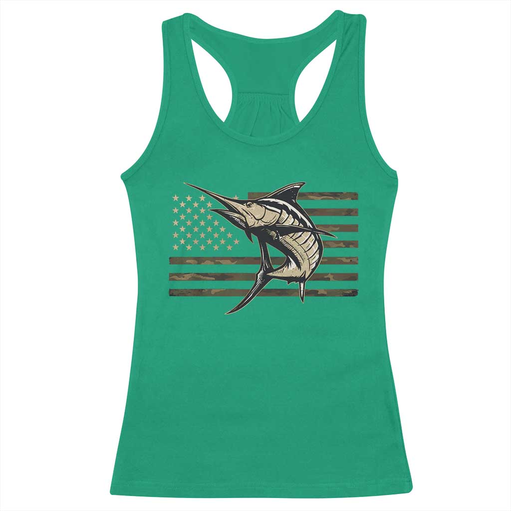 Fishing Camouflage US Flag Racerback Tank Top Swordfish Fish Fisherman Camo TS10 Irish Green Print Your Wear