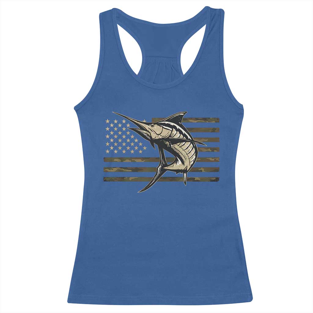 Fishing Camouflage US Flag Racerback Tank Top Swordfish Fish Fisherman Camo TS10 Royal Blue Print Your Wear
