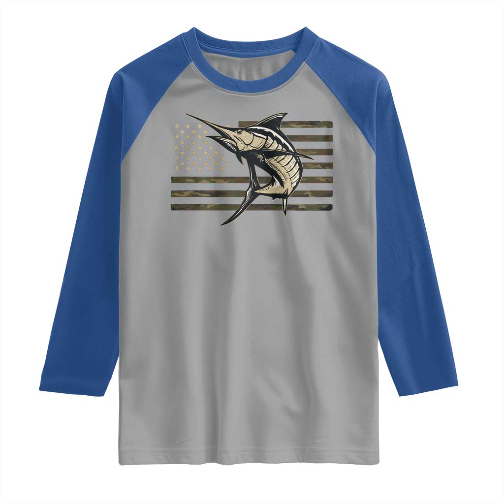 Fishing Camouflage US Flag Raglan Shirt Swordfish Fish Fisherman Camo TS10 Sport Gray Royal Print Your Wear