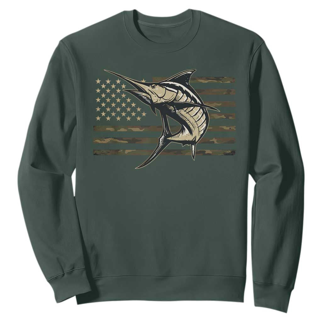 Fishing Camouflage US Flag Sweatshirt Swordfish Fish Fisherman Camo TS10 Dark Forest Green Print Your Wear