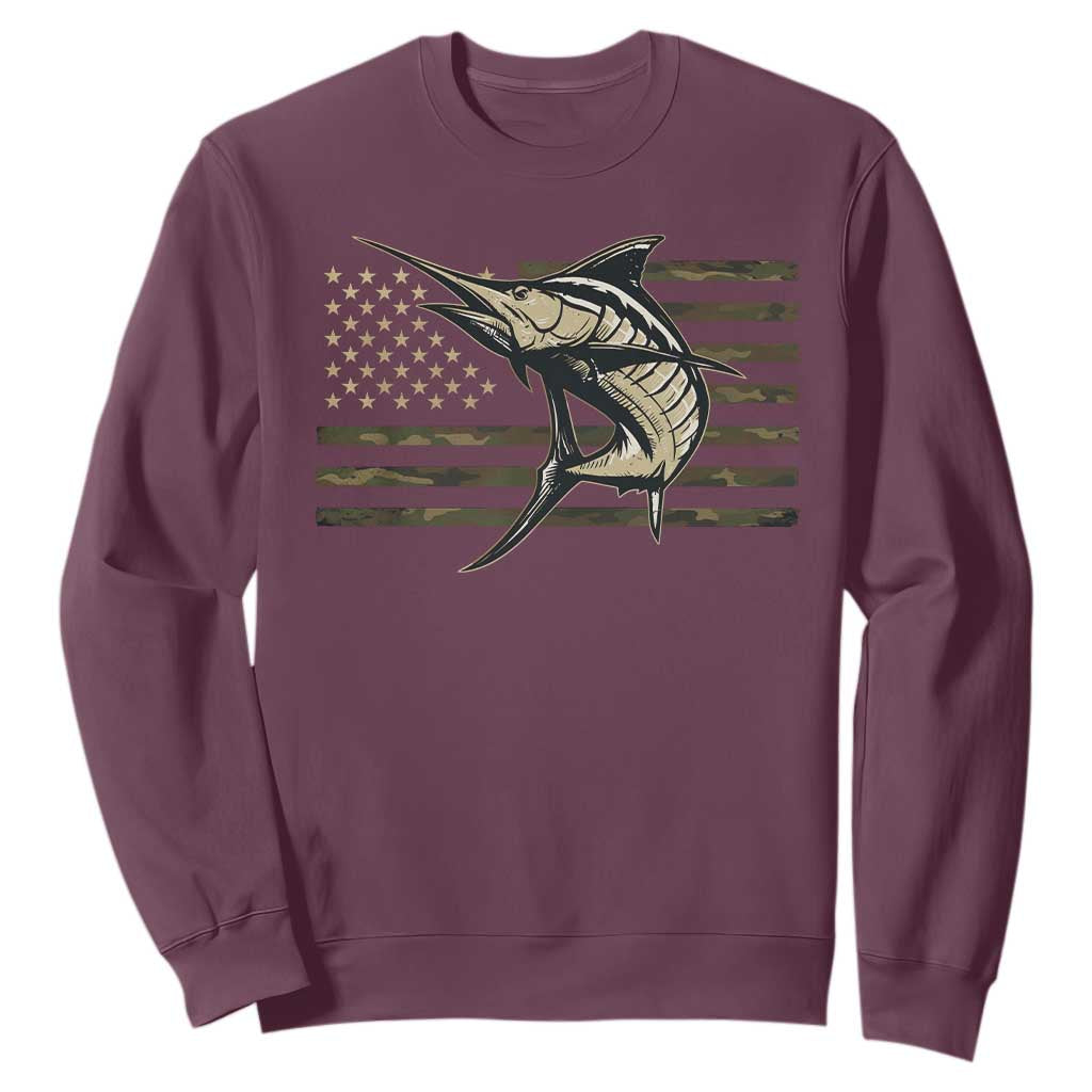 Fishing Camouflage US Flag Sweatshirt Swordfish Fish Fisherman Camo TS10 Maroon Print Your Wear