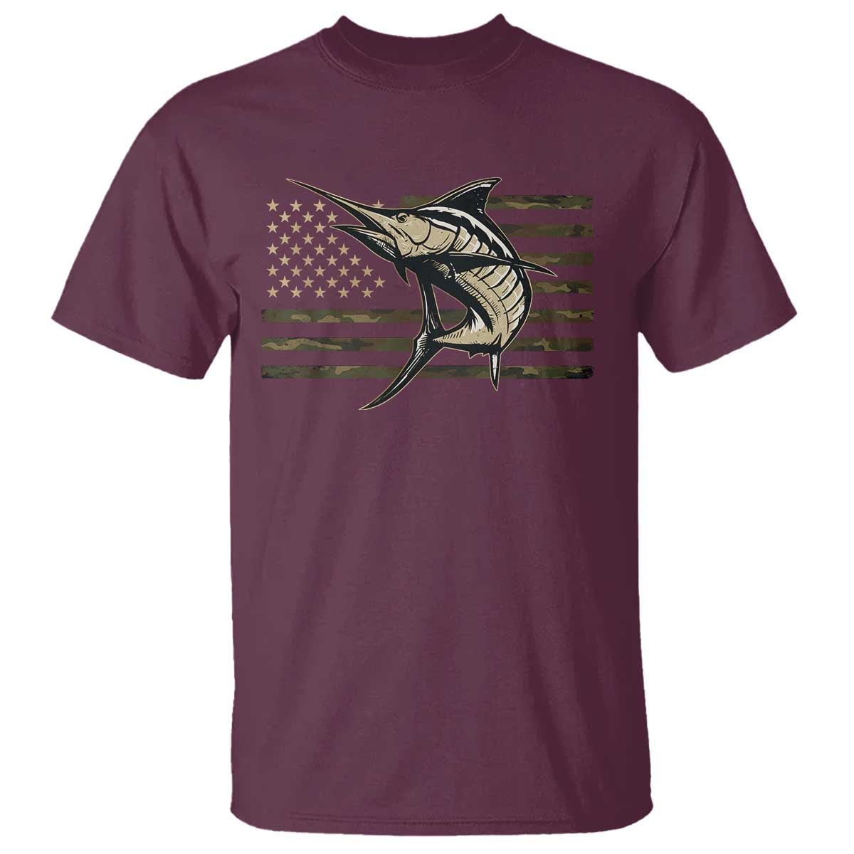 Fishing Camouflage US Flag T Shirt Swordfish Fish Fisherman Camo TS10 Maroon Print Your Wear