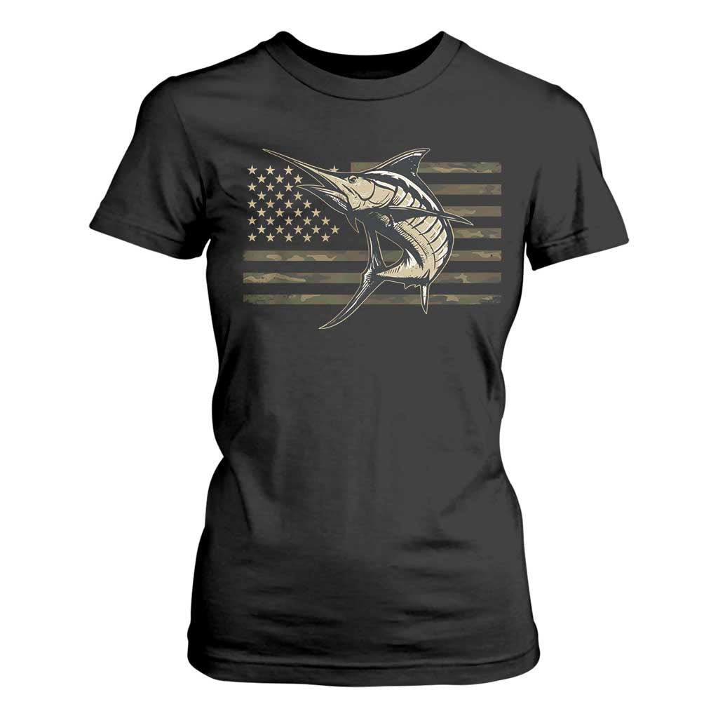 Fishing Camouflage US Flag T Shirt For Women Swordfish Fish Fisherman Camo TS10 Black Print Your Wear