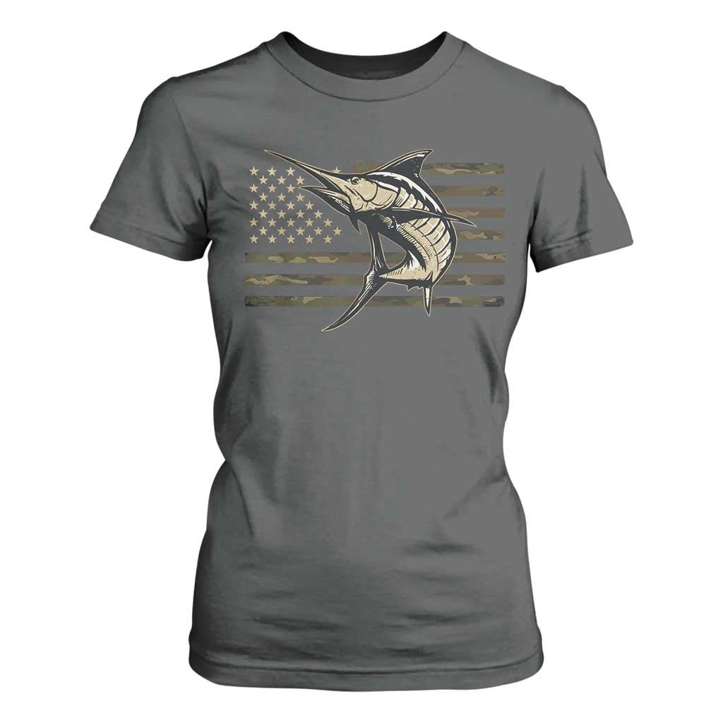 Fishing Camouflage US Flag T Shirt For Women Swordfish Fish Fisherman Camo TS10 Dark Heather Print Your Wear