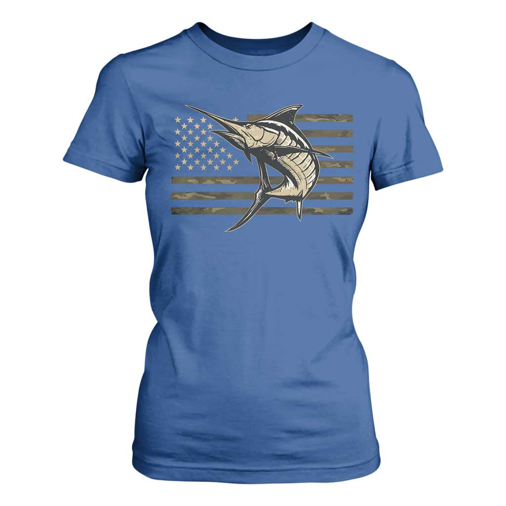 Fishing Camouflage US Flag T Shirt For Women Swordfish Fish Fisherman Camo TS10 Royal Blue Print Your Wear