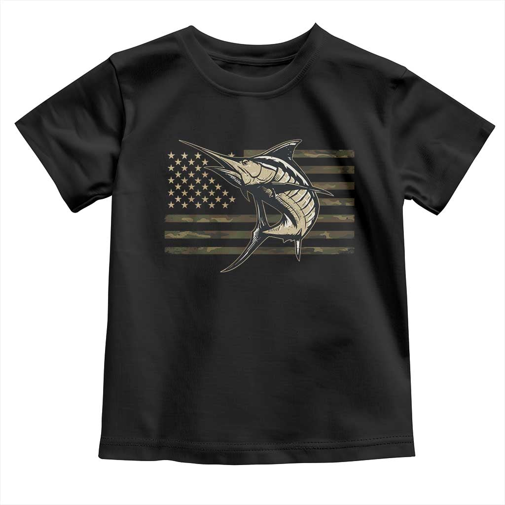Fishing Camouflage US Flag Toddler T Shirt Swordfish Fish Fisherman Camo TS10 Black Print Your Wear