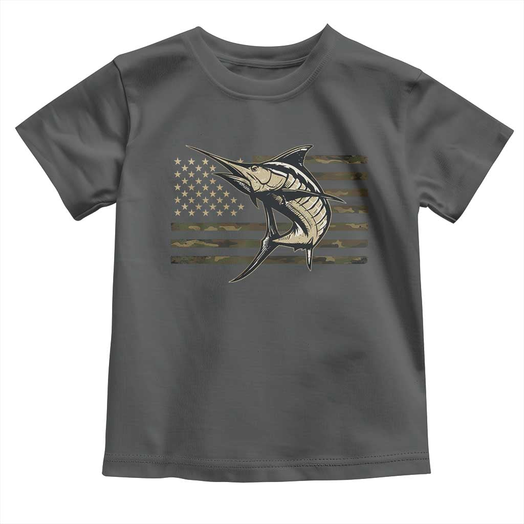Fishing Camouflage US Flag Toddler T Shirt Swordfish Fish Fisherman Camo TS10 Dark Heather Print Your Wear