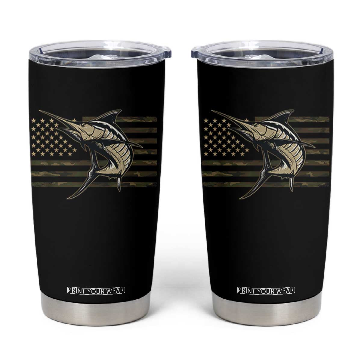 Fishing Camouflage US Flag Tumbler Cup Swordfish Fish Fisherman Camo TS10 Black Print Your Wear