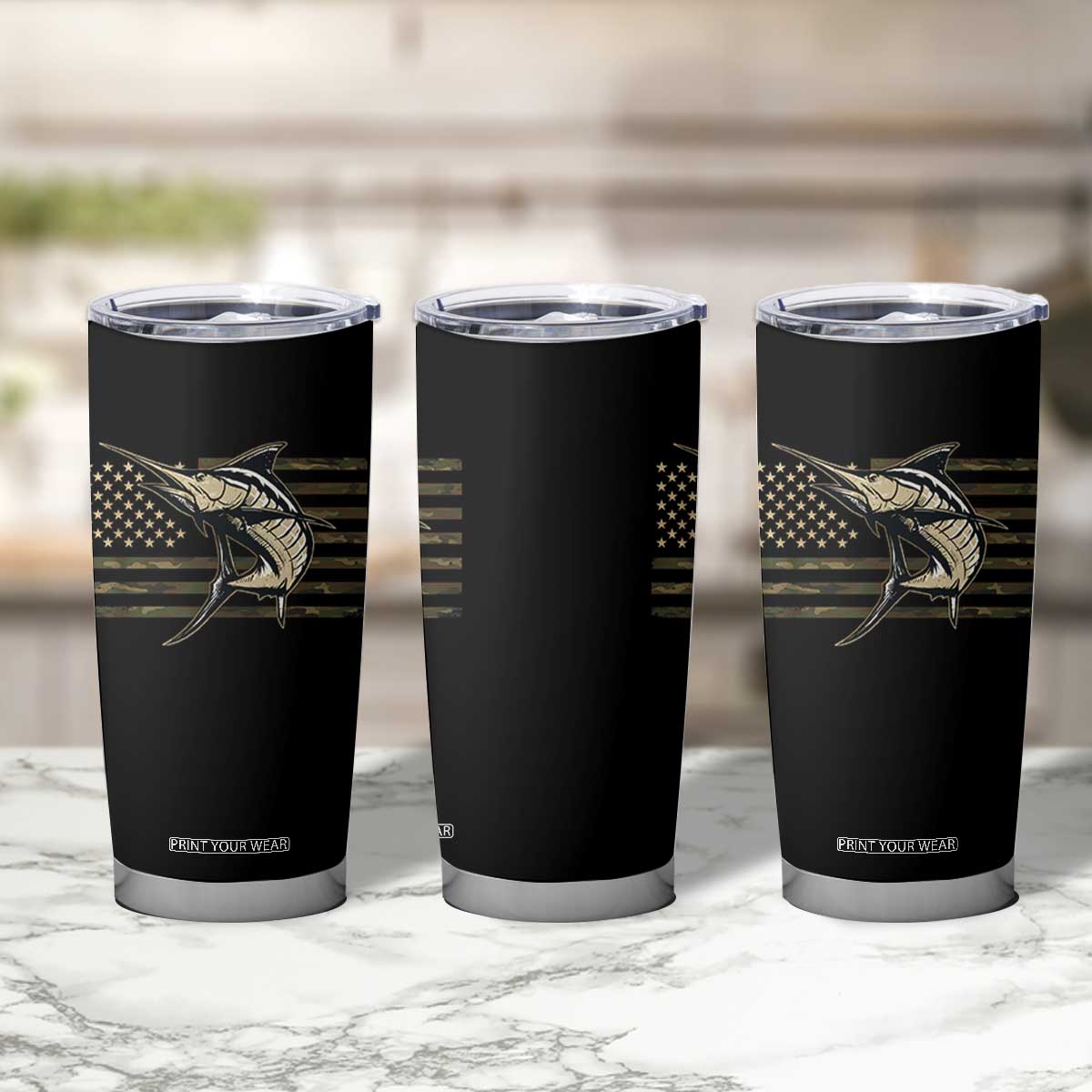 Fishing Camouflage US Flag Tumbler Cup Swordfish Fish Fisherman Camo TS10 Print Your Wear