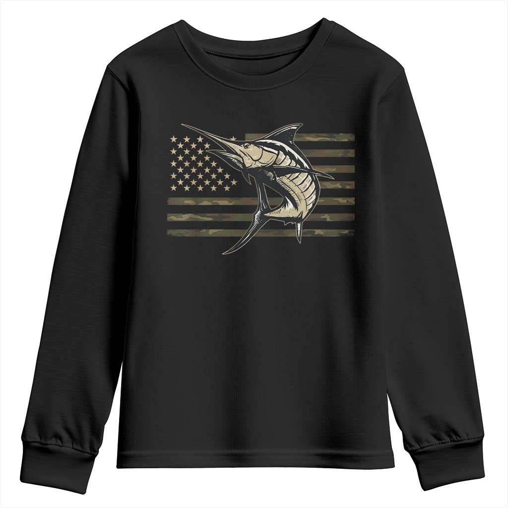 Fishing Camouflage US Flag Youth Sweatshirt Swordfish Fish Fisherman Camo TS10 Black Print Your Wear