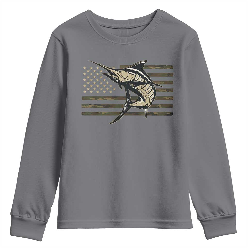 Fishing Camouflage US Flag Youth Sweatshirt Swordfish Fish Fisherman Camo TS10 Charcoal Print Your Wear