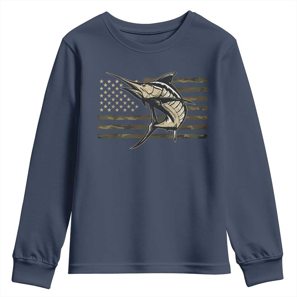 Fishing Camouflage US Flag Youth Sweatshirt Swordfish Fish Fisherman Camo TS10 Navy Print Your Wear