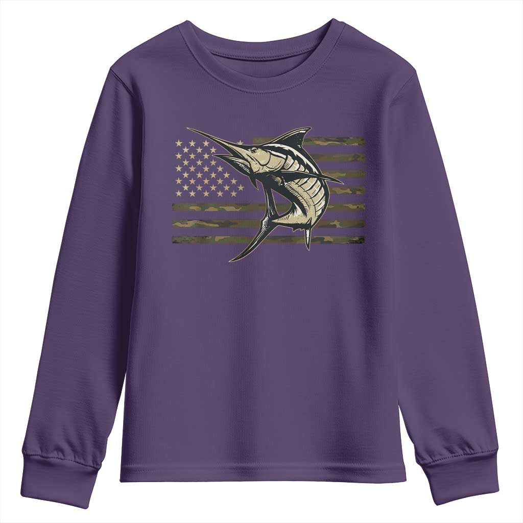 Fishing Camouflage US Flag Youth Sweatshirt Swordfish Fish Fisherman Camo TS10 Purple Print Your Wear