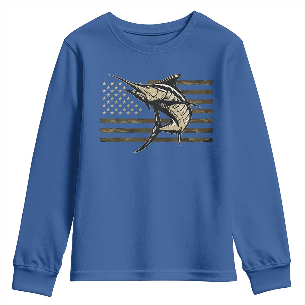 Fishing Camouflage US Flag Youth Sweatshirt Swordfish Fish Fisherman Camo TS10 Royal Blue Print Your Wear