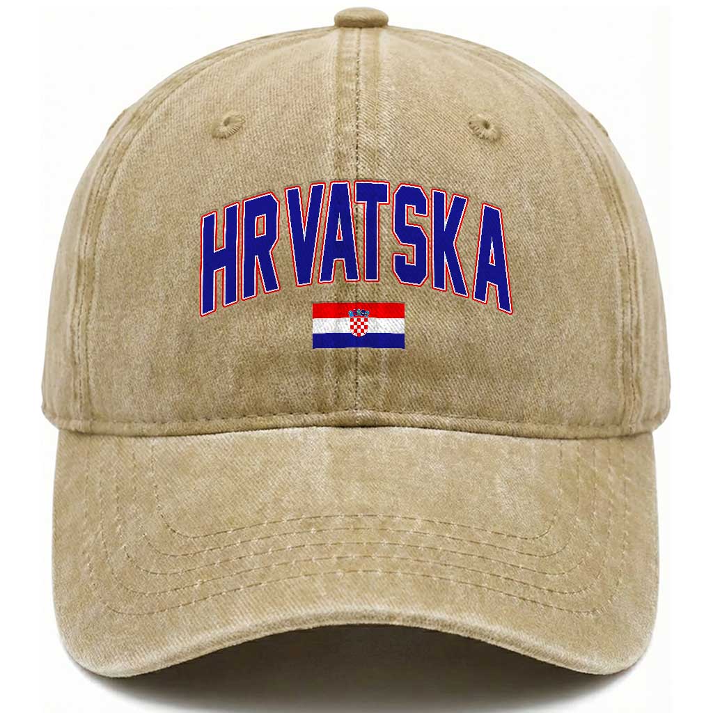 Hrvatska Flag Washed Cotton Baseball Cap Croatia Vintage Zagreb Croatian Jersey Retro TS10 Print Your Wear