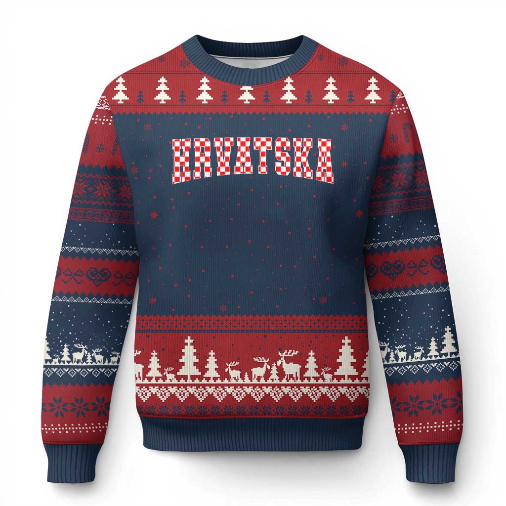 Vintage Hrvatska Ugly Christmas Sweater Retro Varsity Croatia Zagreb Croatian Flag TS10 Navy Red Print Your Wear