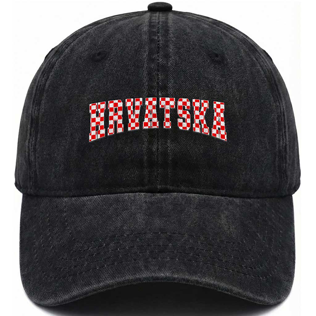 Vintage Hrvatska Washed Cotton Baseball Cap Retro Varsity Croatia Zagreb Croatian Flag TS10 Print Your Wear