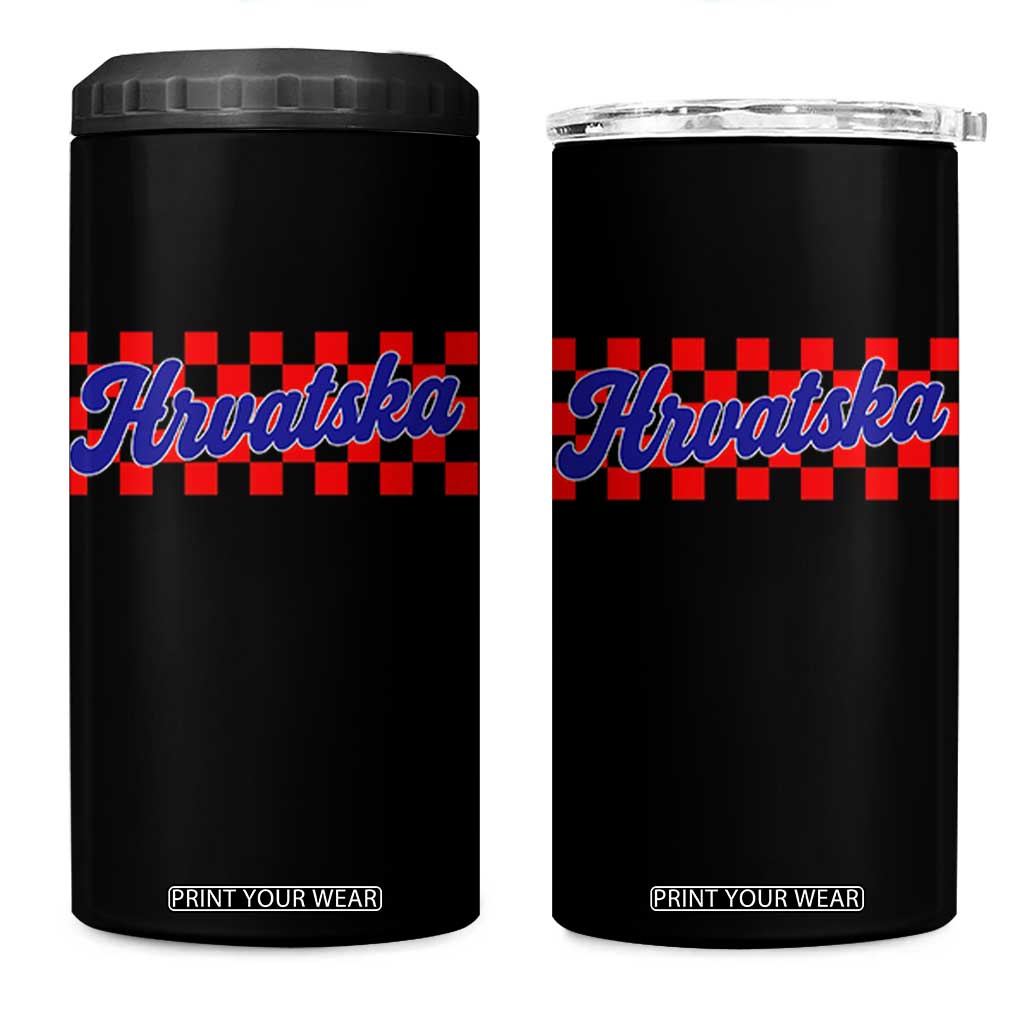 Hrvatska 4 in 1 Can Cooler Tumbler Checkered Retro Croatia Zagreb Croatian