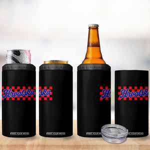 Hrvatska 4 in 1 Can Cooler Tumbler Checkered Retro Croatia Zagreb Croatian