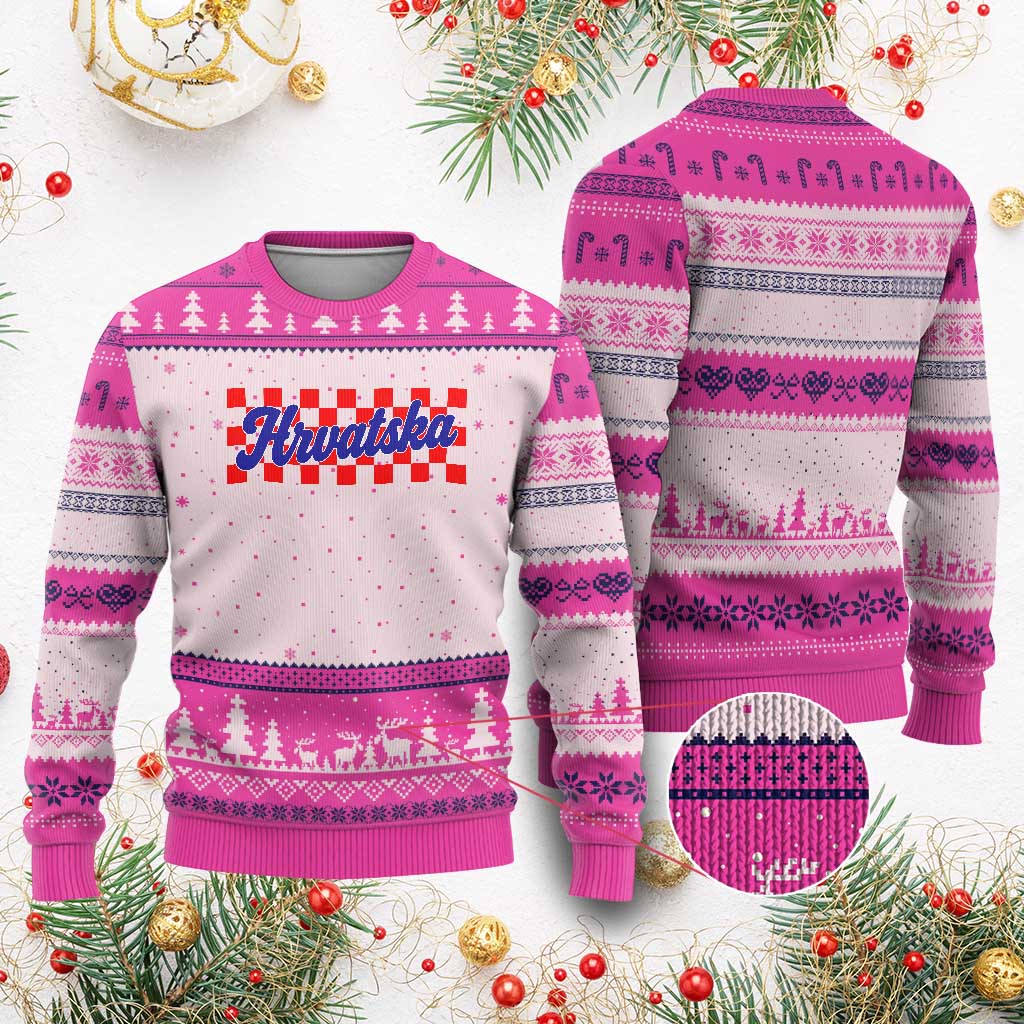 Hrvatska Ugly Christmas Sweater Checkered Retro Croatia Zagreb Croatian