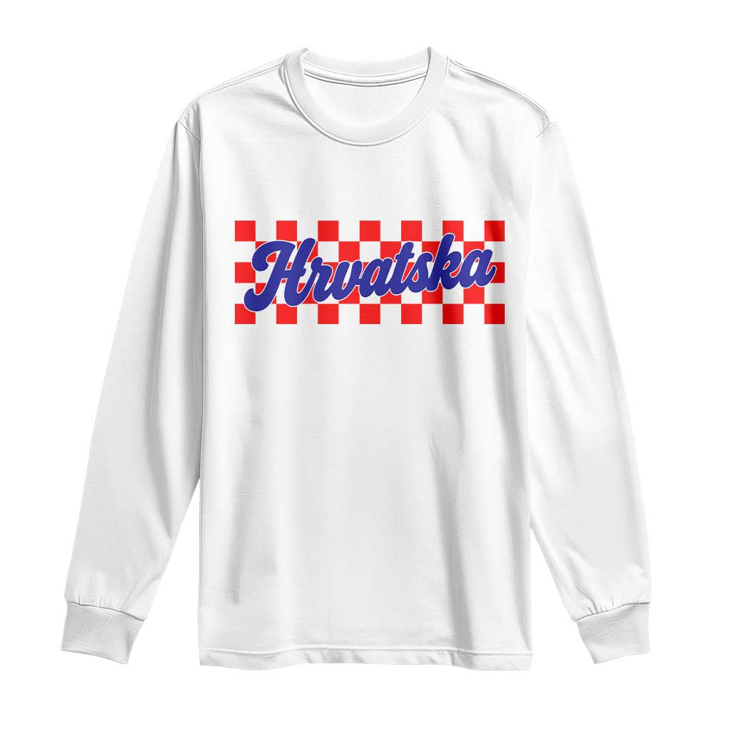 Hrvatska Long Sleeve Shirt Checkered Retro Croatia Zagreb Croatian TS10 White Print Your Wear