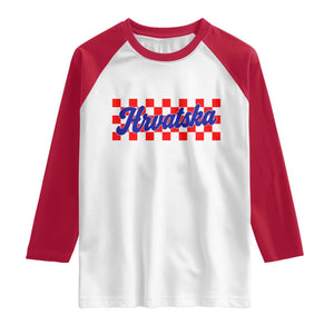 Hrvatska Raglan Shirt Checkered Retro Croatia Zagreb Croatian