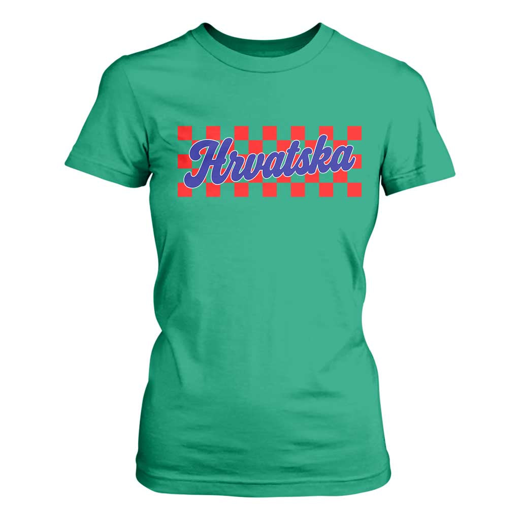 Hrvatska T Shirt For Women Checkered Retro Croatia Zagreb Croatian
