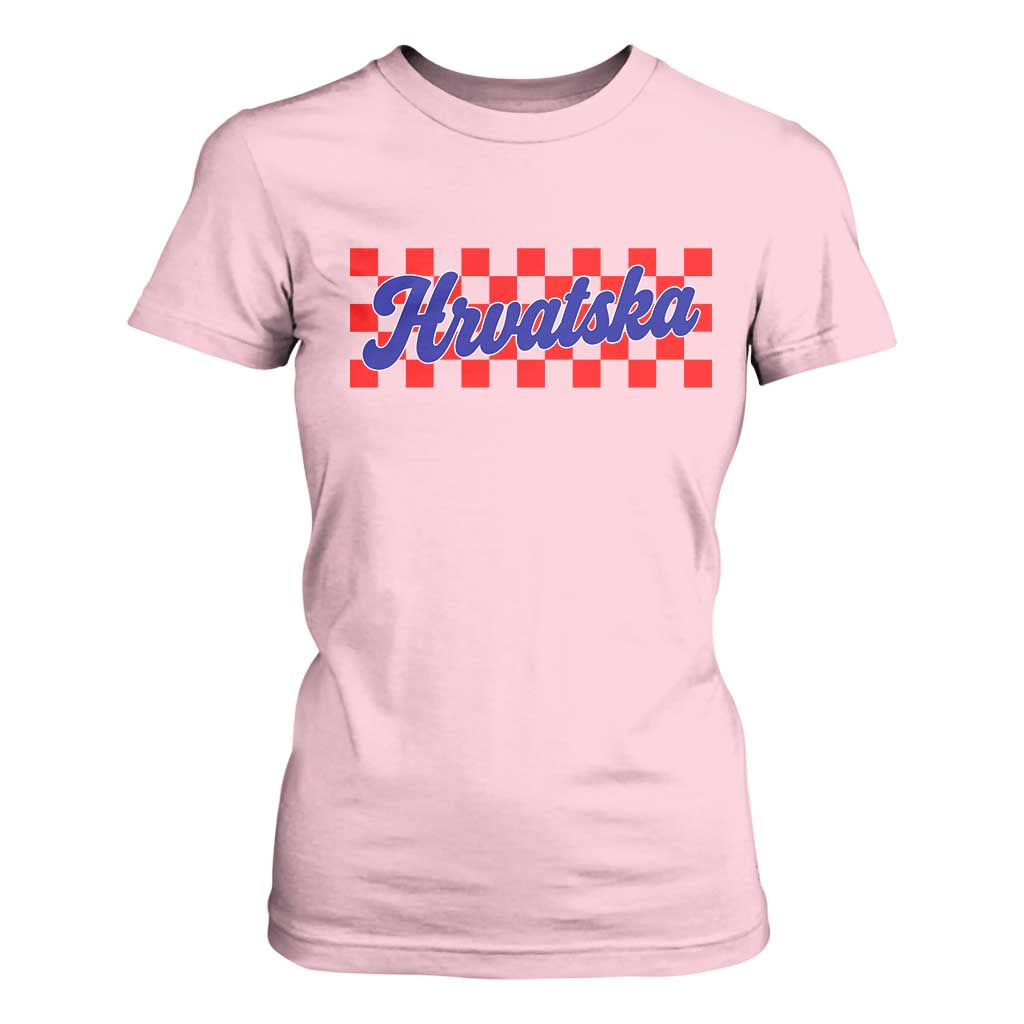 Hrvatska T Shirt For Women Checkered Retro Croatia Zagreb Croatian