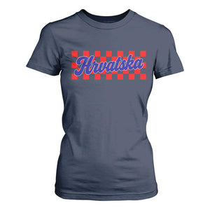 Hrvatska T Shirt For Women Checkered Retro Croatia Zagreb Croatian