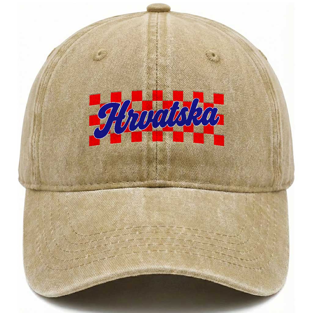 Hrvatska Washed Cotton Baseball Cap Checkered Retro Croatia Zagreb Croatian