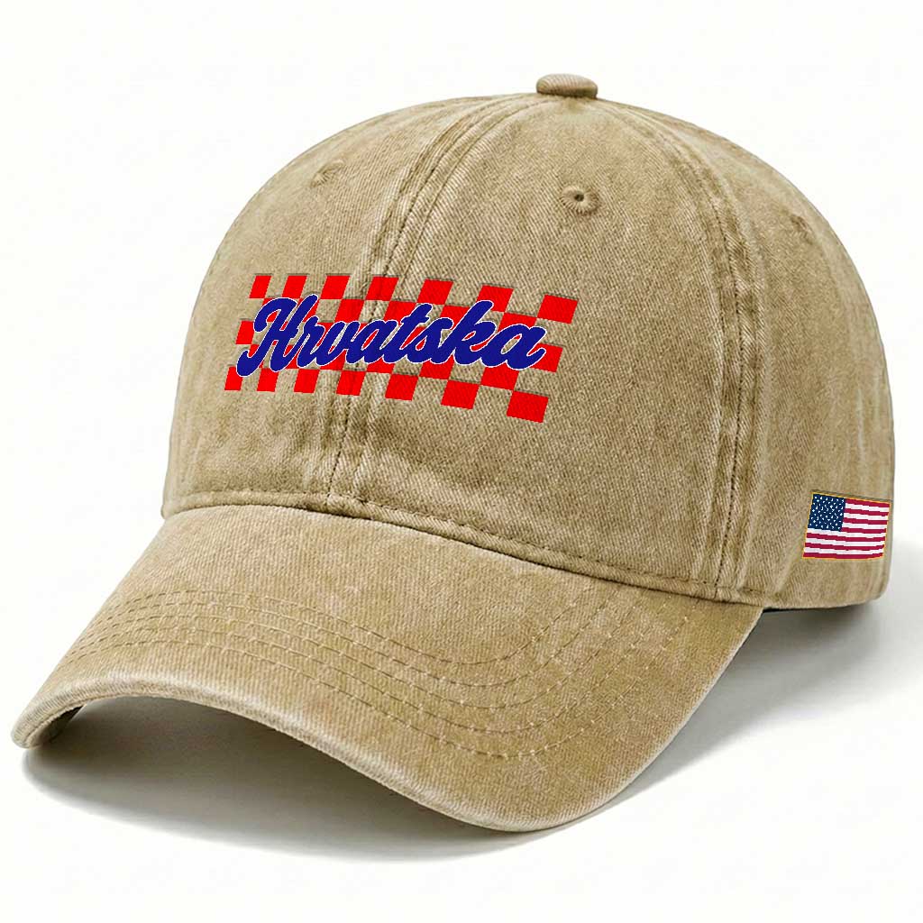 Hrvatska Washed Cotton Baseball Cap Checkered Retro Croatia Zagreb Croatian
