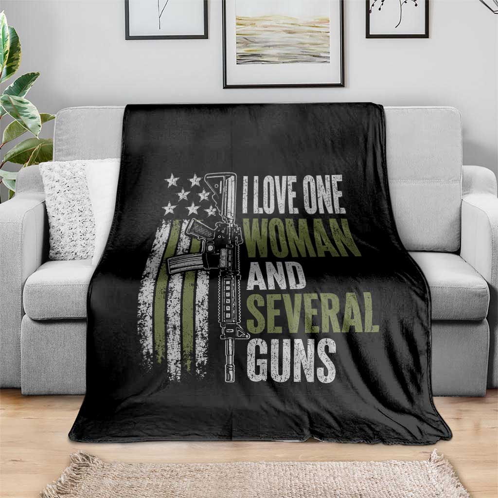 I Love One Woman And Several Guns Throw Blanket Vintage American Flag Funny Husband Gun Lover