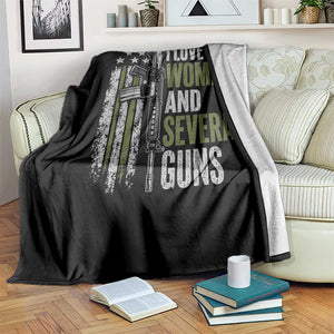 I Love One Woman And Several Guns Throw Blanket Vintage American Flag Funny Husband Gun Lover