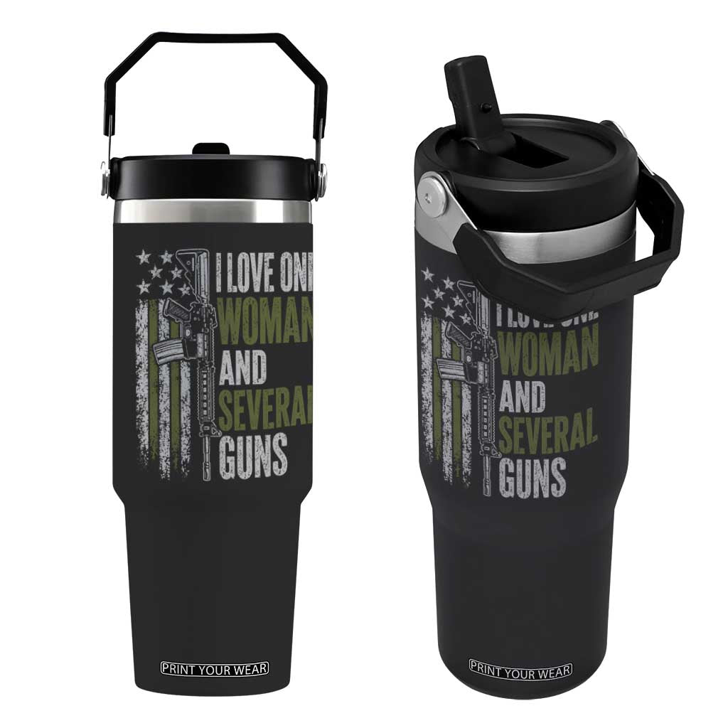 I Love One Woman And Several Guns Flip Straw Tumbler Vintage American Flag Funny Husband Gun Lover