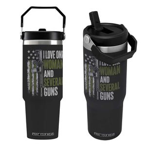 I Love One Woman And Several Guns Flip Straw Tumbler Vintage American Flag Funny Husband Gun Lover