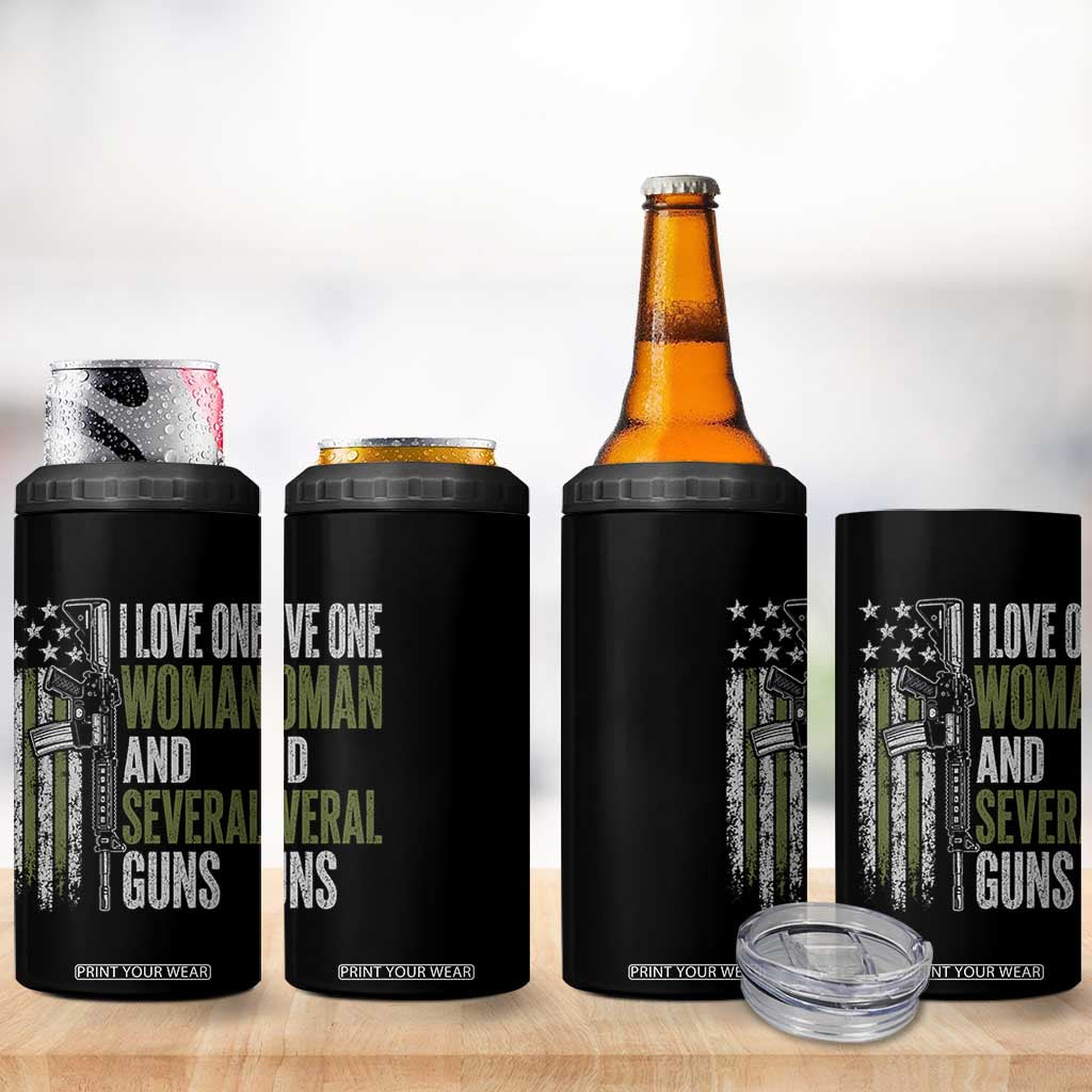 I Love One Woman And Several Guns 4 in 1 Can Cooler Tumbler Vintage American Flag Funny Husband Gun Lover