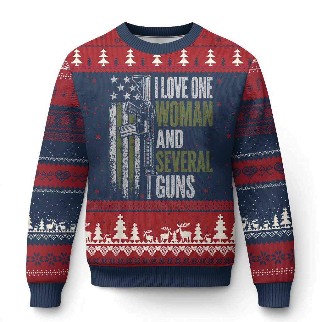 I Love One Woman And Several Guns Ugly Christmas Sweater Vintage American Flag Funny Husband Gun Lover TS10 Navy Red Print Your Wear