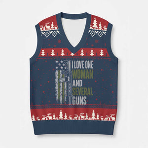I Love One Woman And Several Guns V-Neck Knit Sweater Vest Vintage American Flag Funny Husband Gun Lover