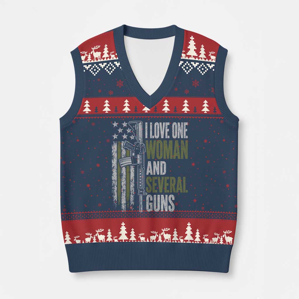 I Love One Woman And Several Guns V-Neck Knit Sweater Vest Vintage American Flag Funny Husband Gun Lover TS10 Navy Red Print Your Wear