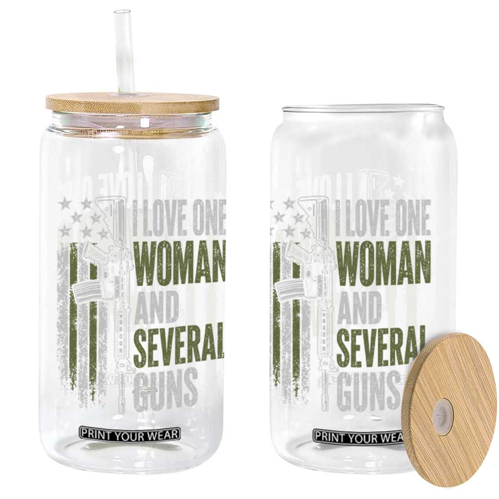 I Love One Woman And Several Guns Glass Can Vintage American Flag Funny Husband Gun Lover