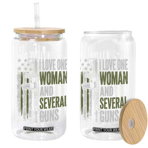 I Love One Woman And Several Guns Glass Can Vintage American Flag Funny Husband Gun Lover